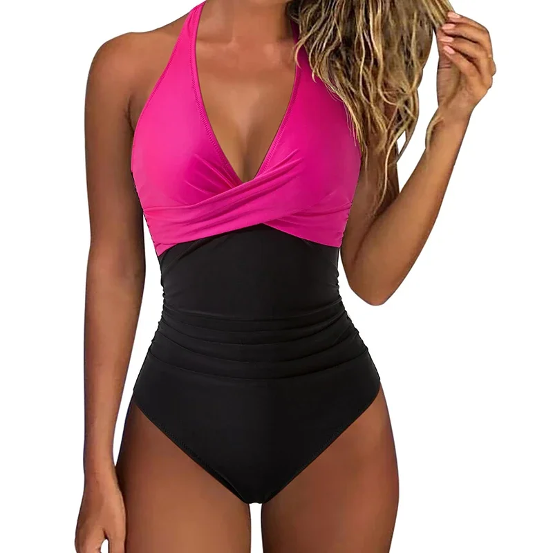 

One Piece Swimsuit Women Sexy Pleated Bathing Suit Leopard Printed Bodysuit Lace Up Patchwork Swimwear Fashion Summer Beachwear