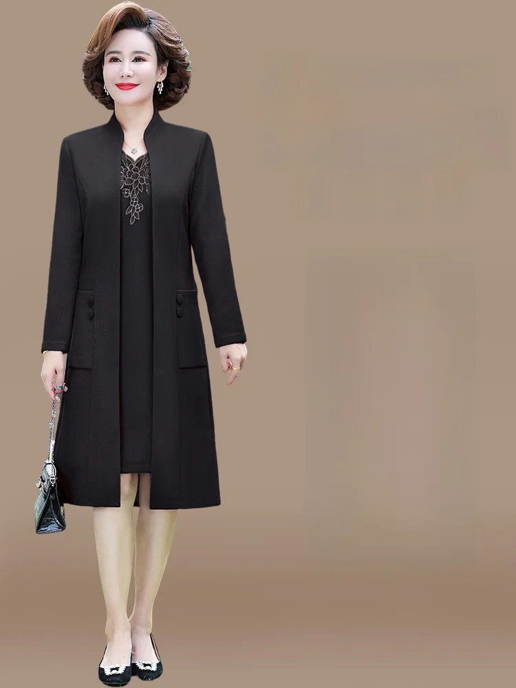 ชุดแต่งงานสำหรับคุณแม่ เสื้อคลุมคุณภาพสูงสำหรับฤดูใบไม้ผลิและฤดูใบไม้ร่วง แฟชั่นสำหรับคุณแม่เจ้าสาว ชุดสำหรับผู้หญิงสูงวัย