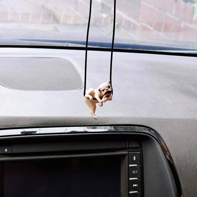 Netizens Cute Car Decoration Bulldog Fun Decoration Supplies Fun Bulldog Bites Bones Rear View Mirror Decoration Pendant