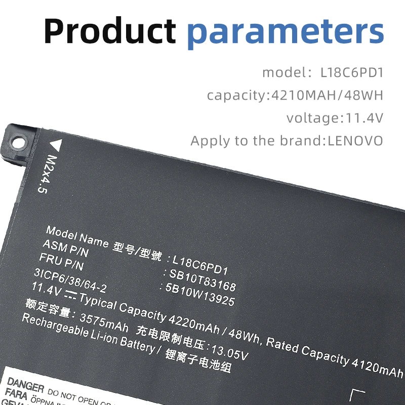 Imagem -05 - Bateria do Portátil para Lenovo Thinkpad X390 X395 X13 L18c6pd1 L18l6pd1 02dl017 Sb10k97655 02dl018 48wh Suozhan-l18m6pd1