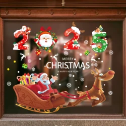 New 2025 Happy New Year Christmas Decoration Window Stickers, Stickers for Home Large Glass, Mall Window Stickers, Holiday Gifts