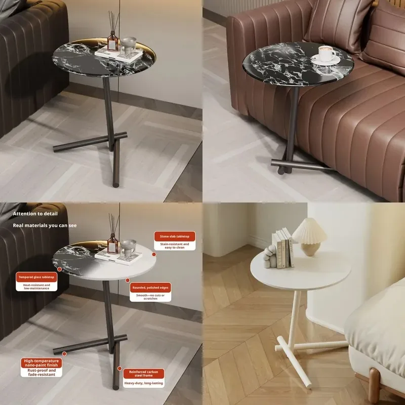 Modern Minimalist Tempered Glass Side Table with Metal Frame Removable Decorative Coffee Table for Small Apartments