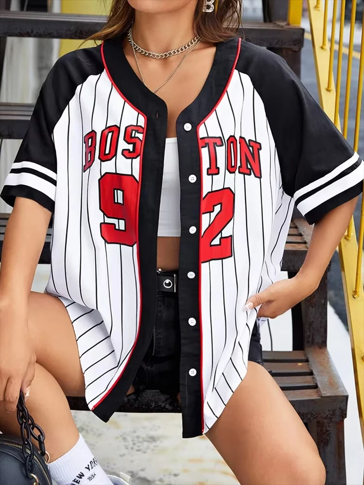 26 boston 92 new york baseball tshirt women fashion trend button streetwear sport top men women training tee baseball jersey