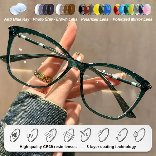 Imagen 2 del producto CLLOIO, gafas graduadas de lectura progresiva de ojo de gato Premium a la moda para mujer, gafas fotocromáticas ópticas para miopía con luz azul