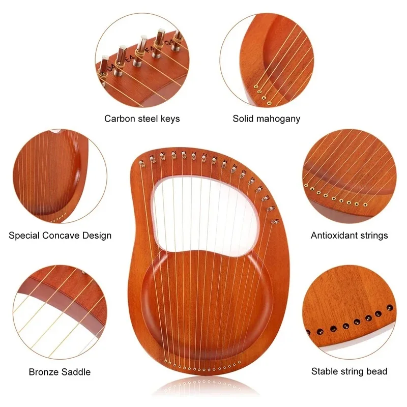 Lyre 16 Strings Lyre Harp Piano Wooden Mahogany Lyre Harp 16 String Harp Piano Beginner Musical Instrument With Spare String