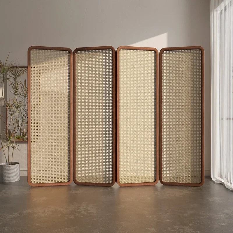 

New Chinese rattan screen partition living room folding mobile blocking office hotel entrance entrance solid wood folding screen