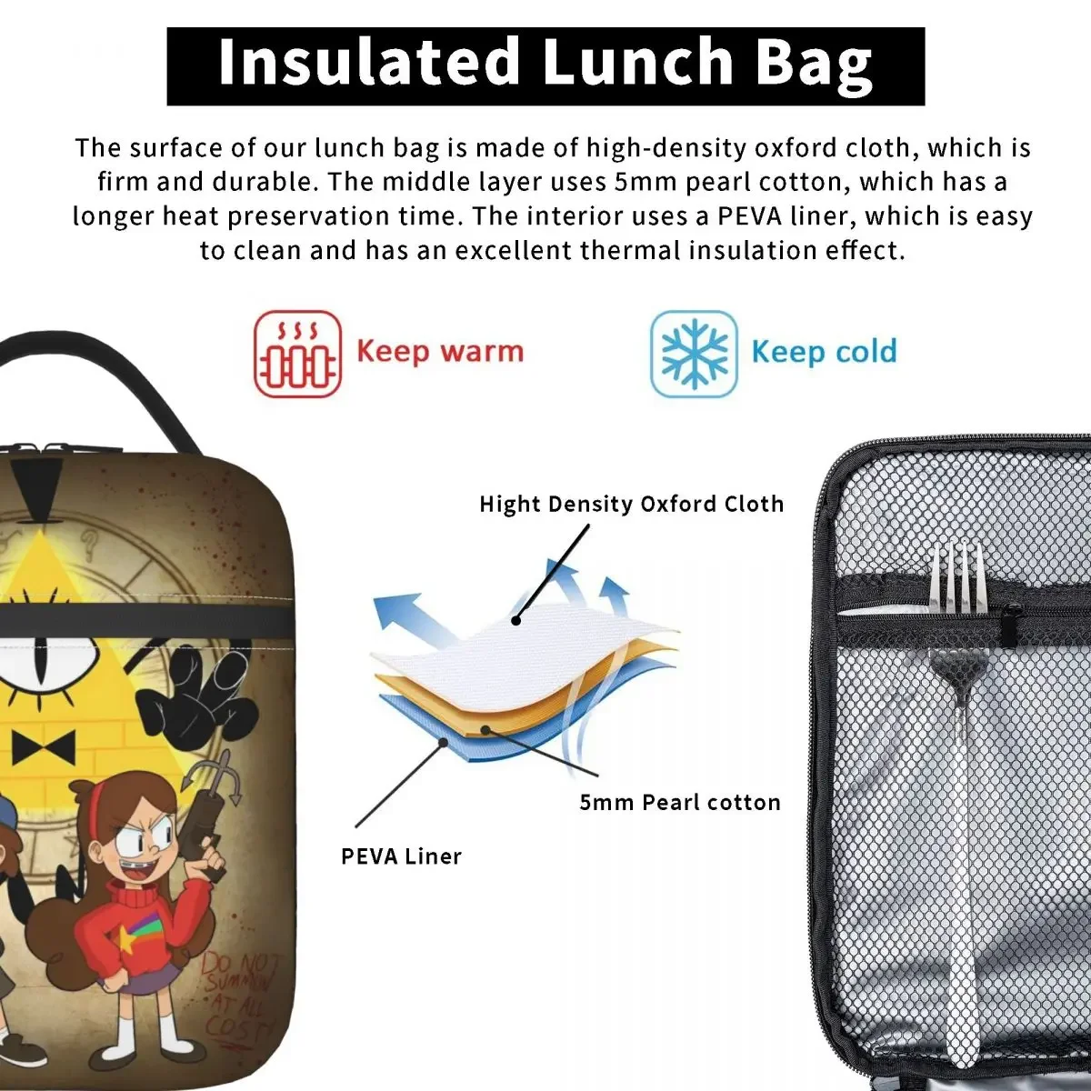 Gravity Falls Bill Cipher Izolowana torba na lunch Przechowywanie Pudełko na żywność Przenośne termiczne pudełka na lunch do podróży