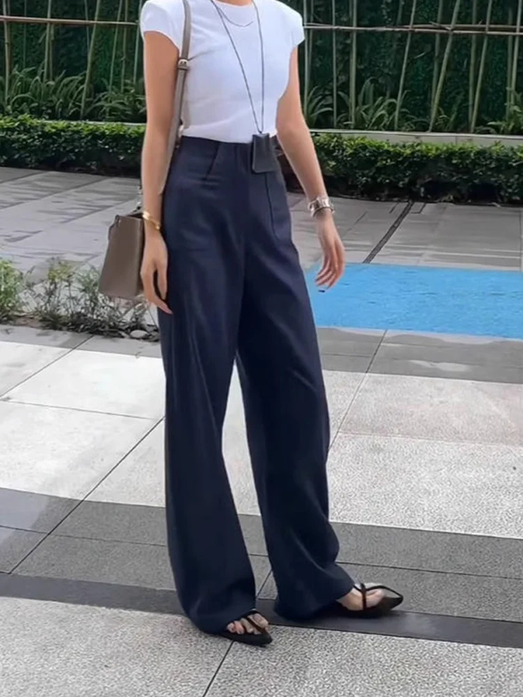 

Летние тонкие повседневные брюки для женщин: свободные, струящиеся, широкие брюки-палаццо для фигуры типа «груша», больших размеров, с высокой талией, прямого кроя