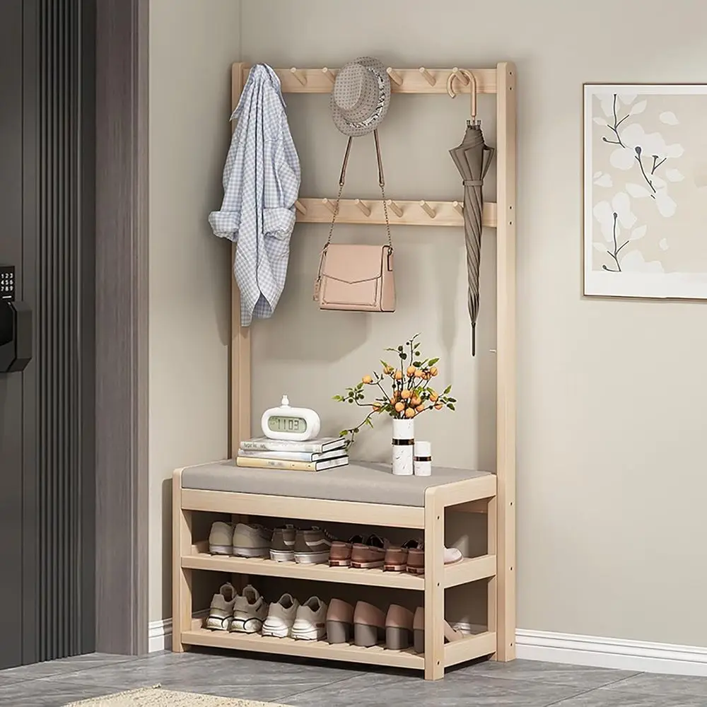 

3-in-1 Entryway Bench with Shoe Storage and Coat Rack, Multifunctional Organizer for Hallway, Entryway, or Bedroom (60 x 31 x 17