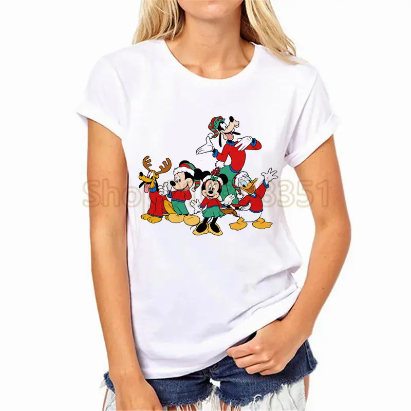 Lovely Mickey 90s Trend Merry Christmas Women Holiday Shirt Clothing Fashion 2025 New Year T-shirts Print T Top Graphic Tee