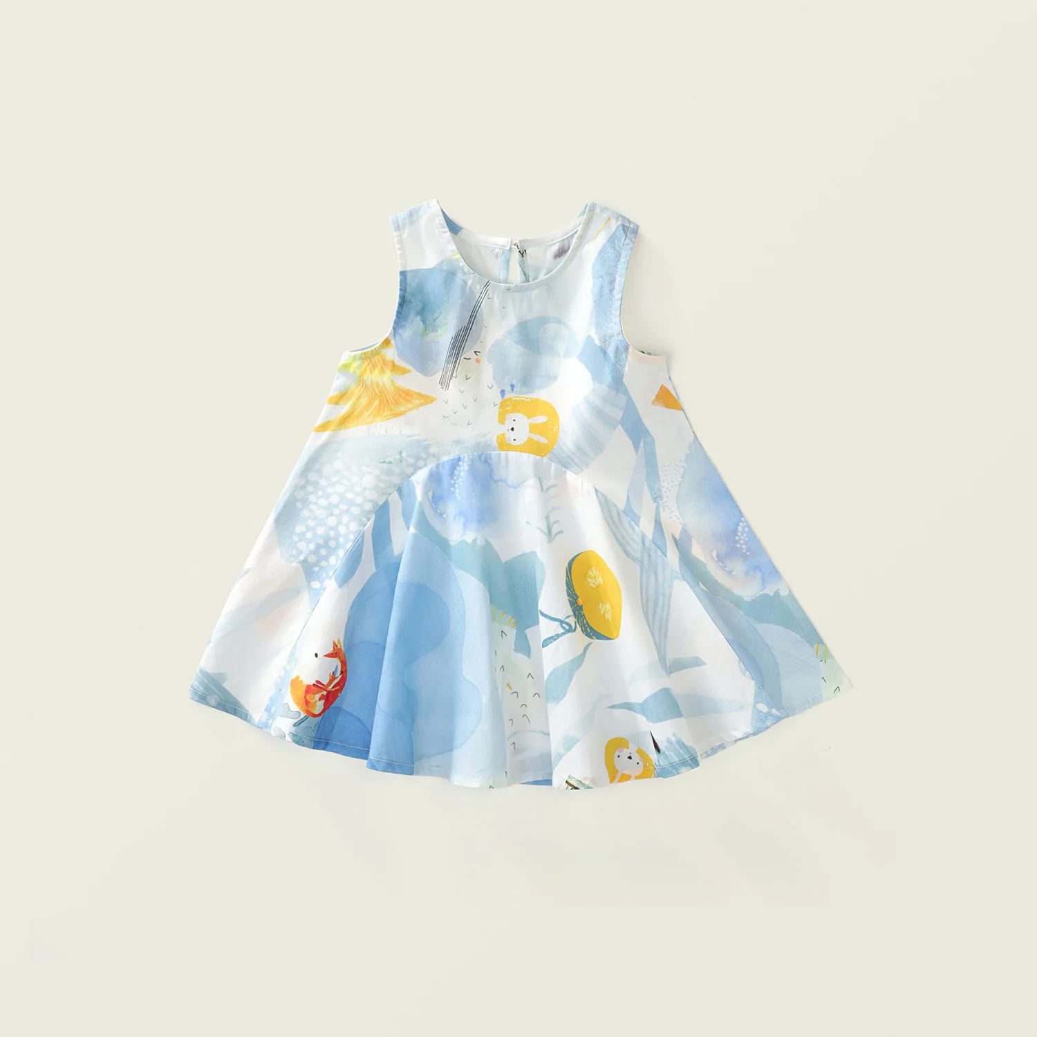 

2024 Summer New Arrival Girls Sleeveless O Neck Graffiti Sky Blue Cute Party Princess Dress Custume 4-7T