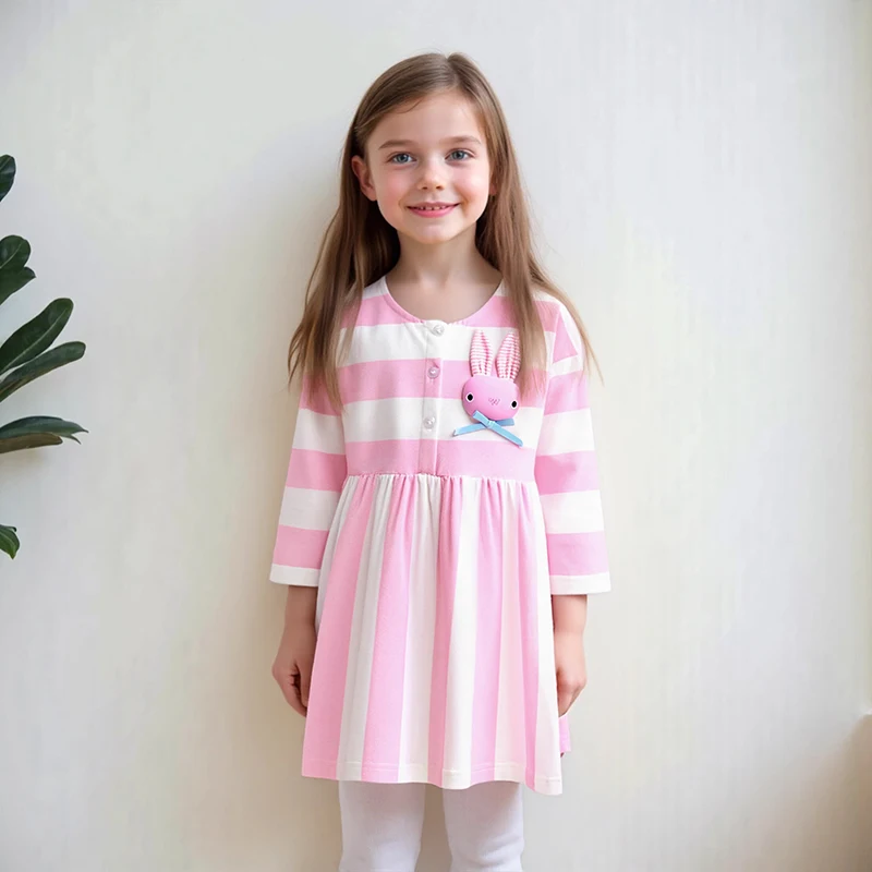 Little Maven Kinderkleidung Kinderkleidung Langarmkleid Niedliche Cartoon-Kaninchen Baby Mädchen Kleid Herbst Baumwollkostüme