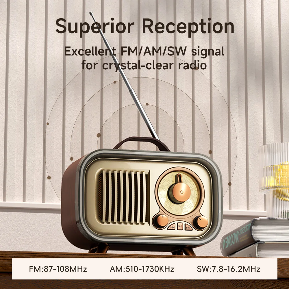 Portable Radio with RGB Mood Light, Wireless FM/AM/SW Radio, Multicolor Night Light & Party Speaker, Vintage Style