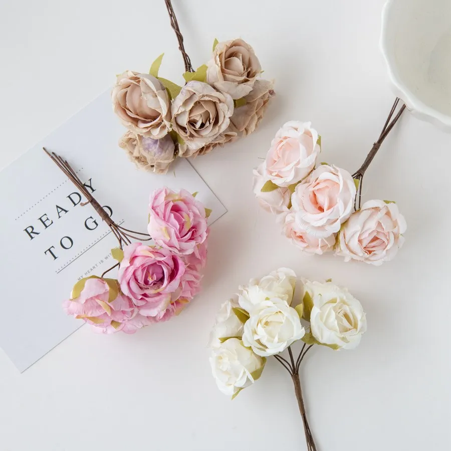 12Pcs Künstliche Blumen Hochzeit Mini Bouquet Kranz Scrapbooking für Home Weihnachten Decor Diy Urlaub Zubehör Seide Tee Rose – Detail 14