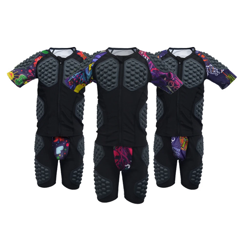 2Pcs/Set Children Kids Youth Padded Protective Compression Short/Long Sleeve Shirt Hip Pad Shorts for Soccer Basketball Baseball