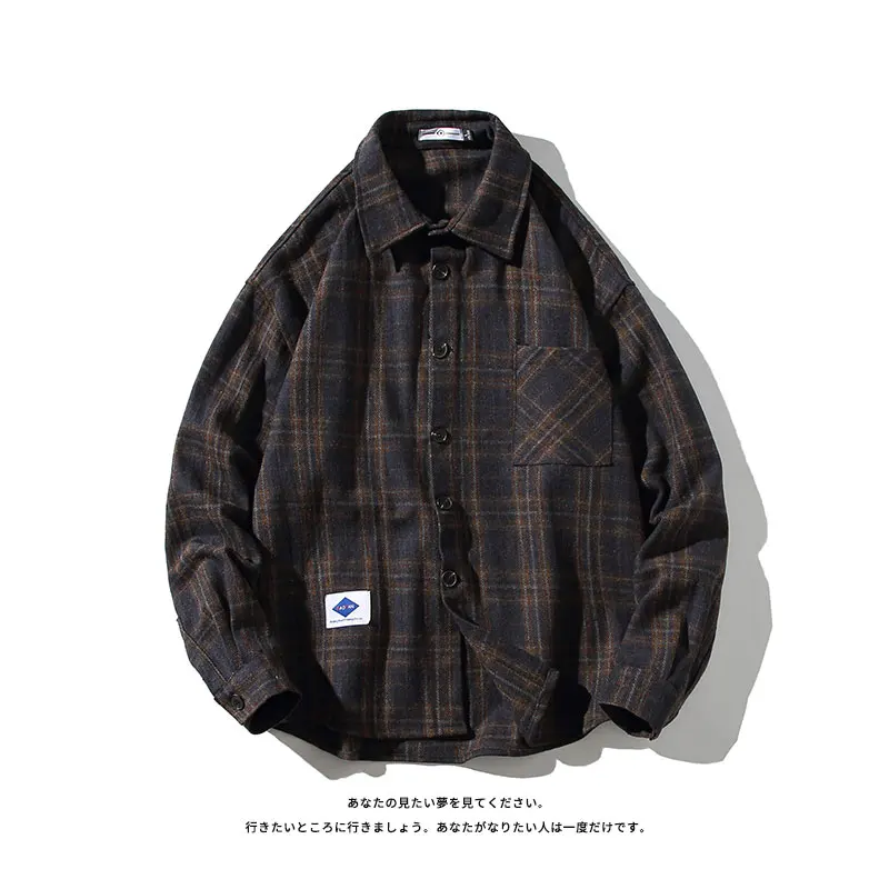 Brand Casual Blouses Men Plaid Flannel Long Sleeves Vintage Business Shirt Single-Breasted 2023 Four Seasons Oversize M-5xl