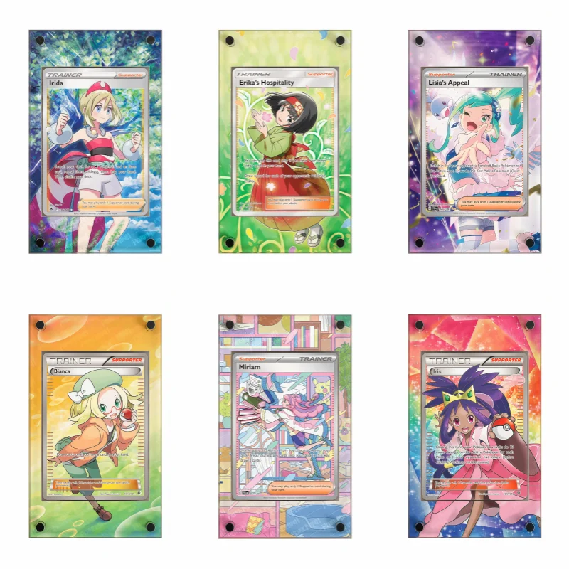 Expositor de Arte Anime para Pokémon Lillie, Miriam, Marnie, Iris, Erika, Regalos para Fans del Juego, Estuche Protector de Acrílico, Llavero