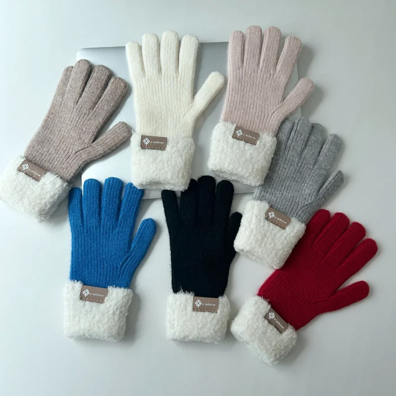 2023Autumn and Winter Wool Korean Style Knitting Wool Gloves All-Match Gift Thickened Warm-Keeping and Cold-Proof Knitted Touch