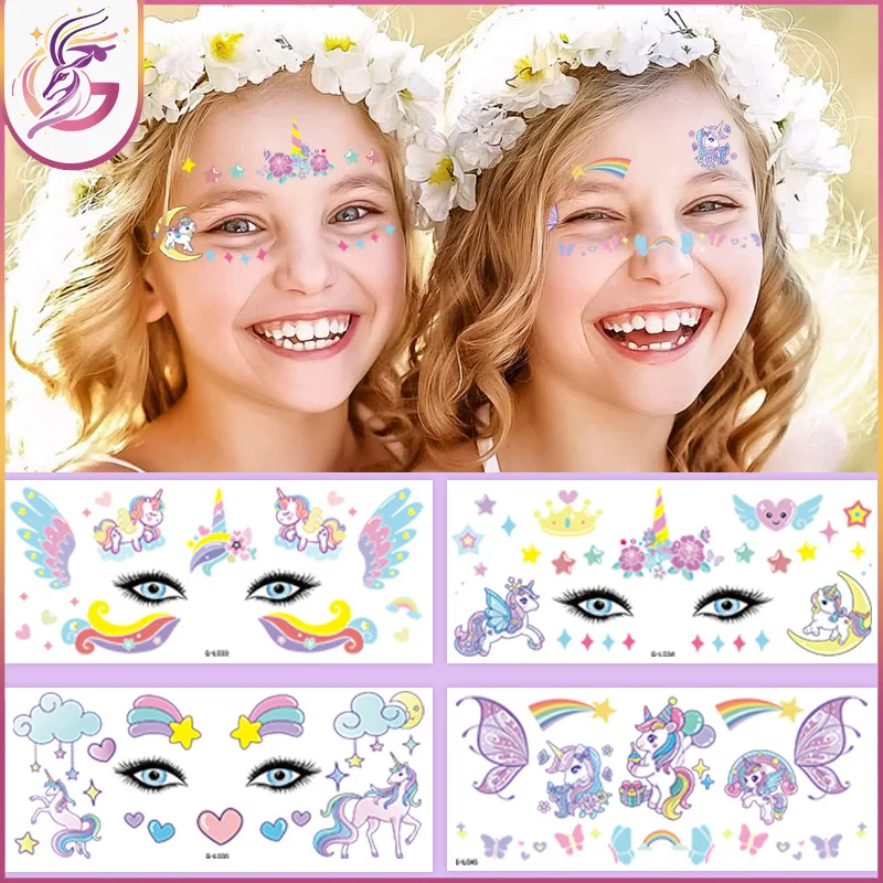 

Kids Unicorn Face Tattoo Stickers 5Pcs Waterproof Sweat Proof Animal Rainbow Cartoon Temporary Body Art for Birthday Party Gift