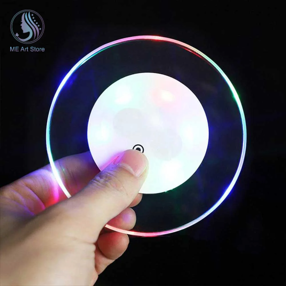 LED Coaster Acrylic Cup Holder Mug Stand Light Bar Mat Table Placemat Party Drink Glass Creative Pad Round For Home Decor