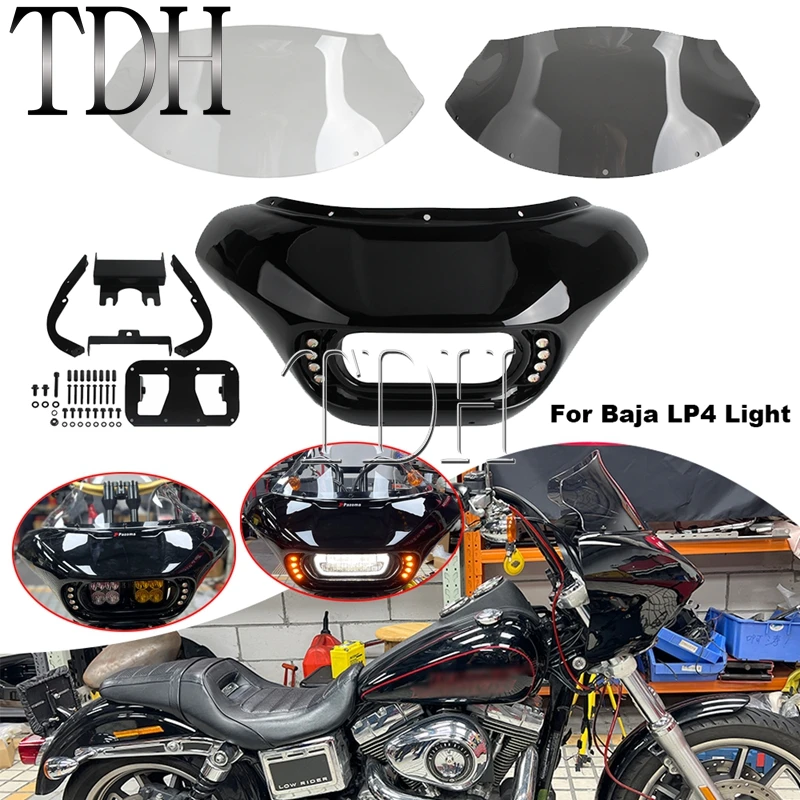 Front Headlight Fairing DRL Turn Signal Outer Fairing For Baja LP4 Lights For Harley Dyna Fat Street Bob Super Glide Low Rider