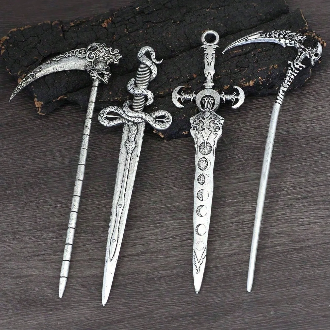 Hairpin Witch Death God Skull Hairpin Moon Sword Hairpin Retro Snake Sword Hairpin Jewelry Hairpin