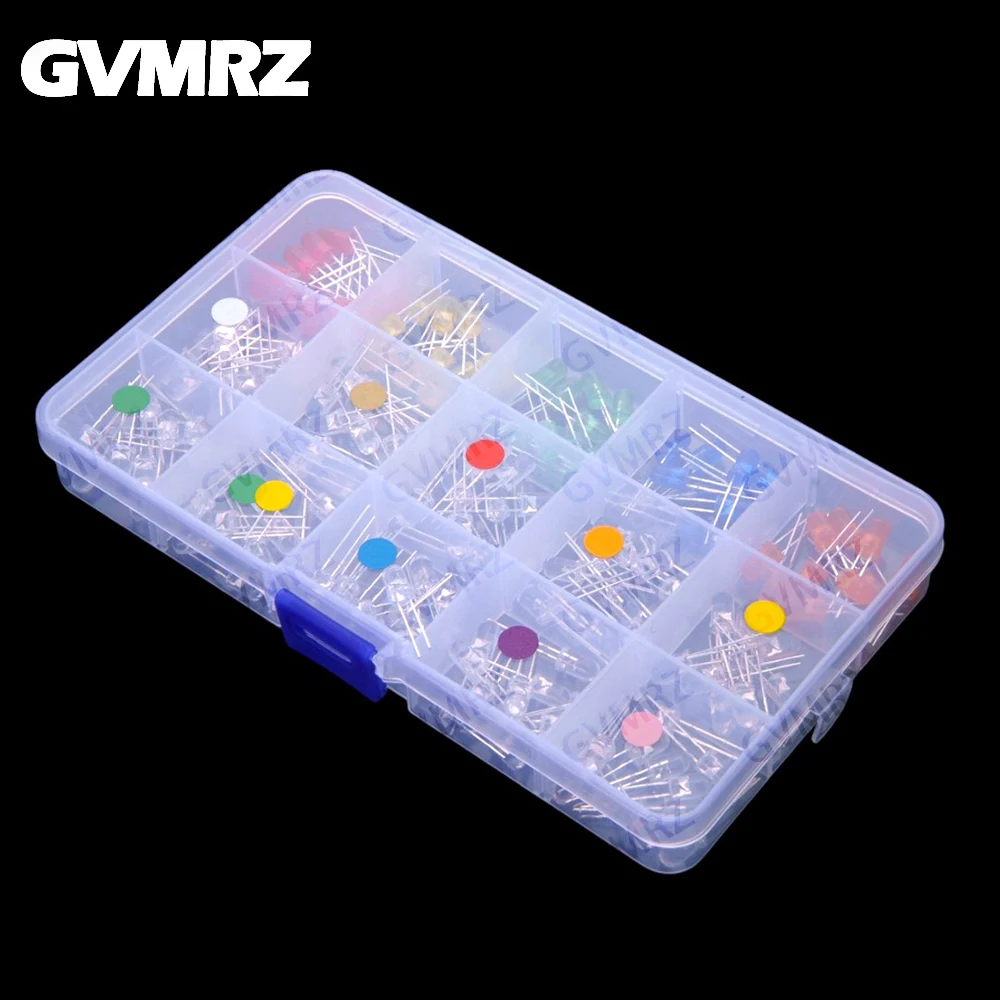 15 Values ​​Each 10pcs 150pcs Red Orange Yellow Green Blue White Purple Pink Light Emitting Diodes LED 5mm Component Box