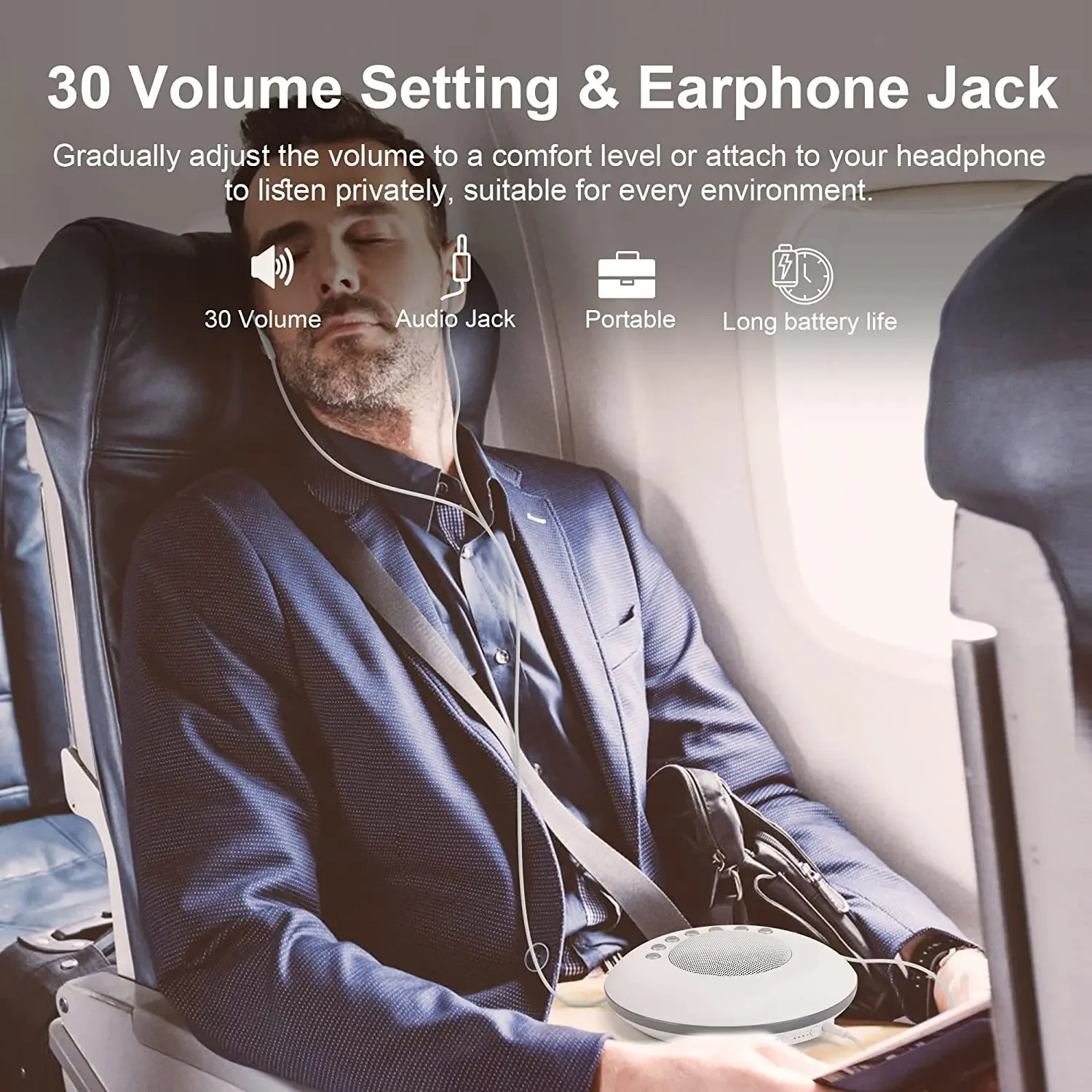 Máquina de sonido de ruido blanco para bebé, 28 sonidos relajantes, 4 funciones de temporizador y memoria, dispositivo portátil de ayuda para dormir recargable por USB