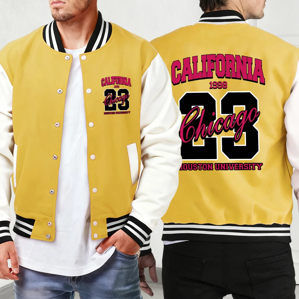 

California Chicago Houston University Print Jacket Mens Vintage Sport Clothes Basics Soft Veste Button Oversized Baseball Jersey