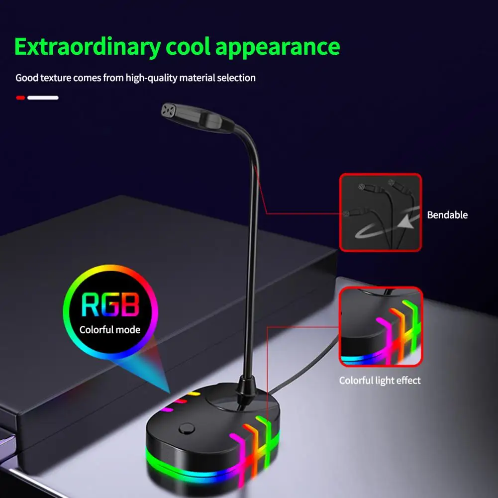 Wired Microphone with Cool RGB Light 360 Degree Angle Adjustment Clear Sound 3.5mm/USB Port Wired Microphone