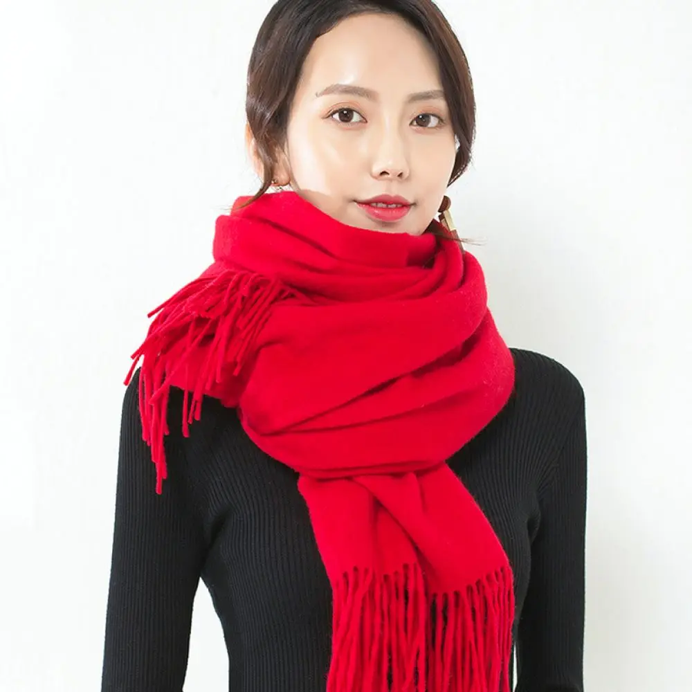 Solid Red Scarf Custom Branding Wrap Soft Texture Stole For Business Celebration Company Annual Party Gathering