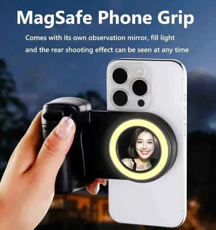 

Bluetooth Magnetic Phone Snap Grip with Ring Fill Light MagSafe Selfie Aid Holder Clip On for Iphone 16/15/14/13/12 Samsung