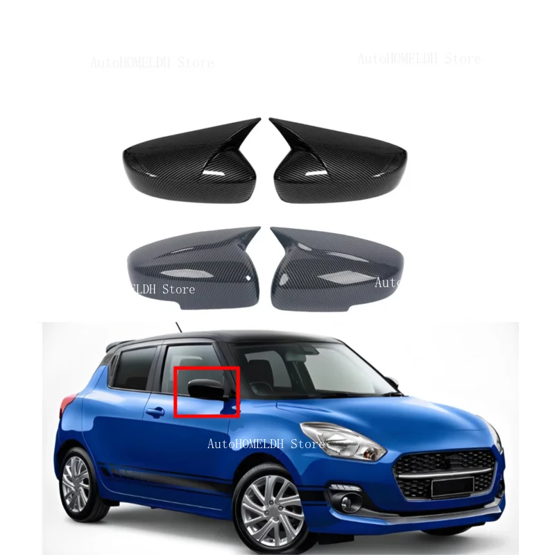 Car Rearview Side Mirror Cover For Suzuki Swift 2018-2025 Wing Cap Exterior Case Trim Accessories M Style Carbon Fiber Look