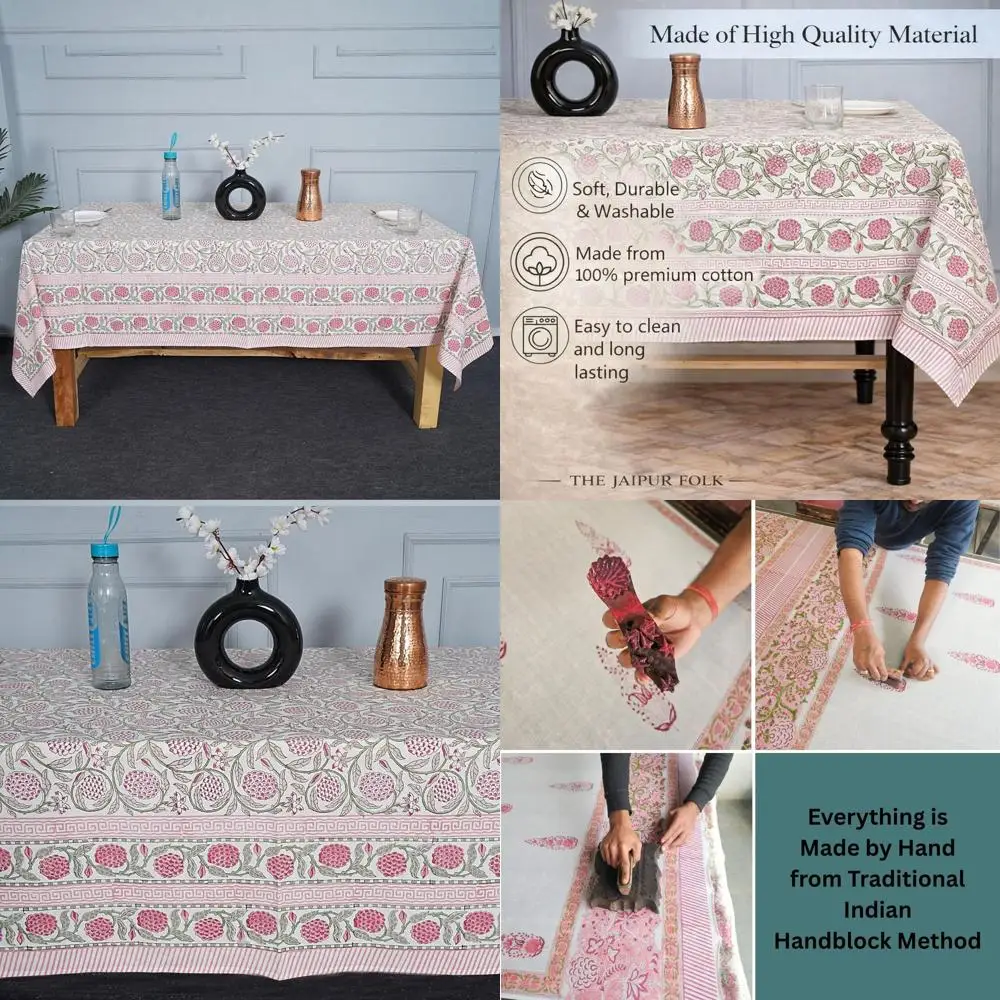 

Floral Linen Tablecloth - Cotton Rectangular for Kitchen, Dining, Parties & Outdoors, 10 Seater, Strawberry Red, 72x108 Inches