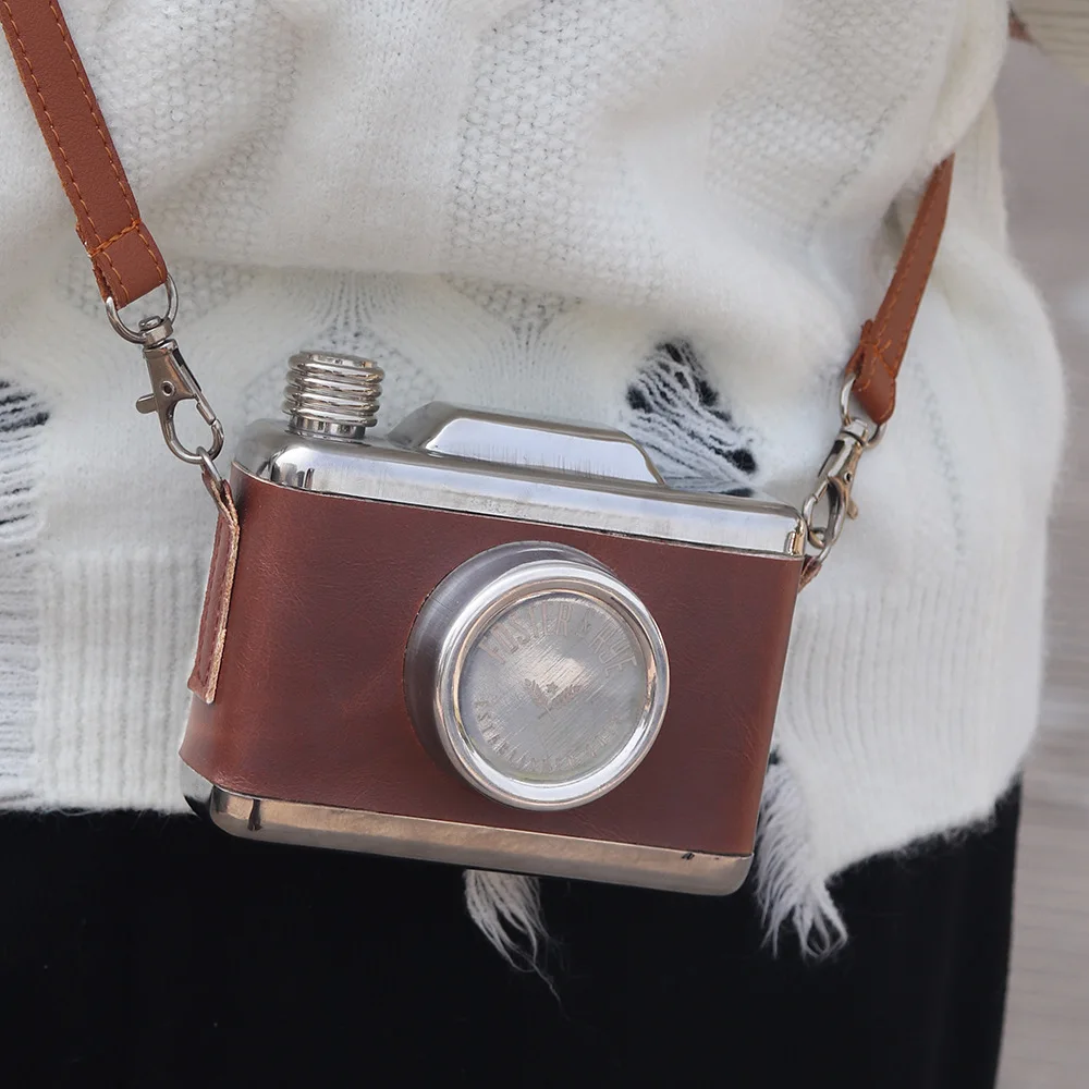 mini camera Portable food grade circle Flagon Whiskey Vodka Wine Pot Hip Flask Alcohol Drinking pocket Bottle outdoor camping