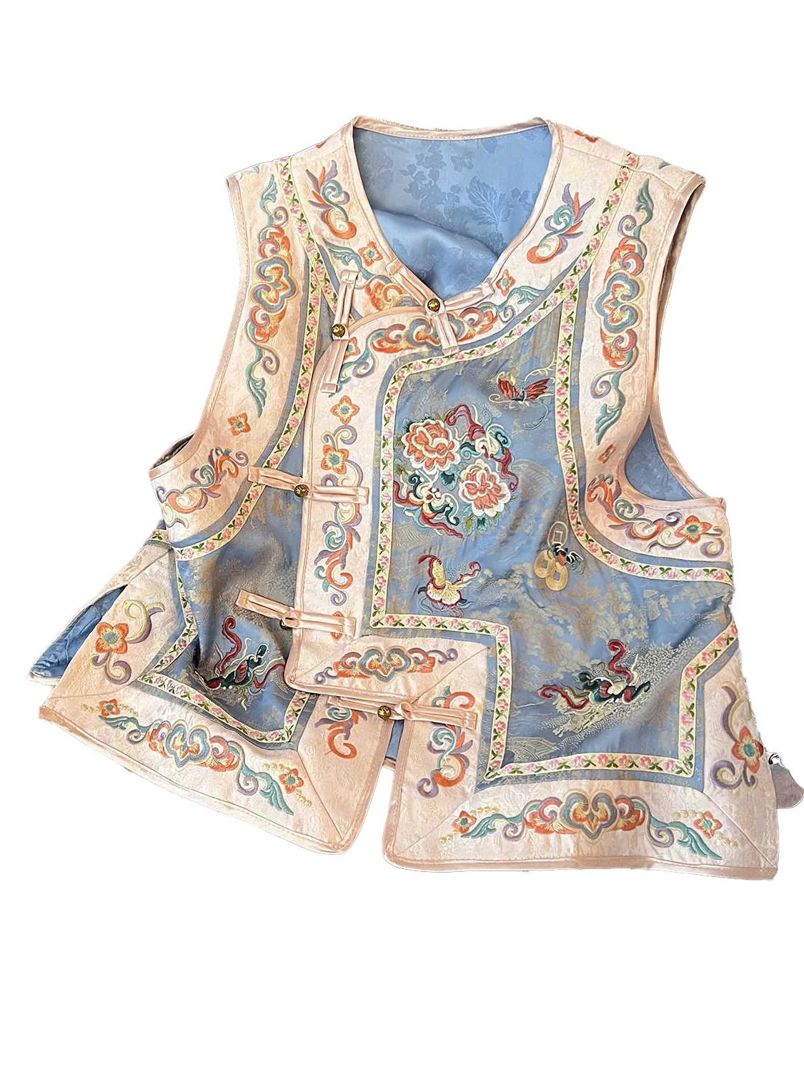 

Новый китайский жилет в национальном стиле с пуговицами, тяжелой вышивкой, асимметричным воротником, из ацетата, в этническом стиле, приталенный крой