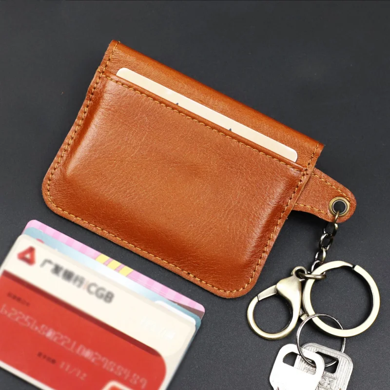 Mini Coin Purse Keychain Wallet Fashion Genuine Leather Multi-Card Slots Card Holder Pouch Key Storage Bag For Women And Men