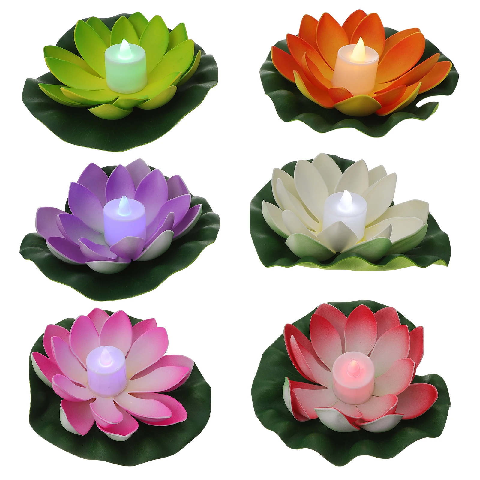 

6 Pcs LED Lotus Floating Candles Waterproof Electronic Tea Lights Multi Color Flameless Wax Simulated Operated Pool Spa