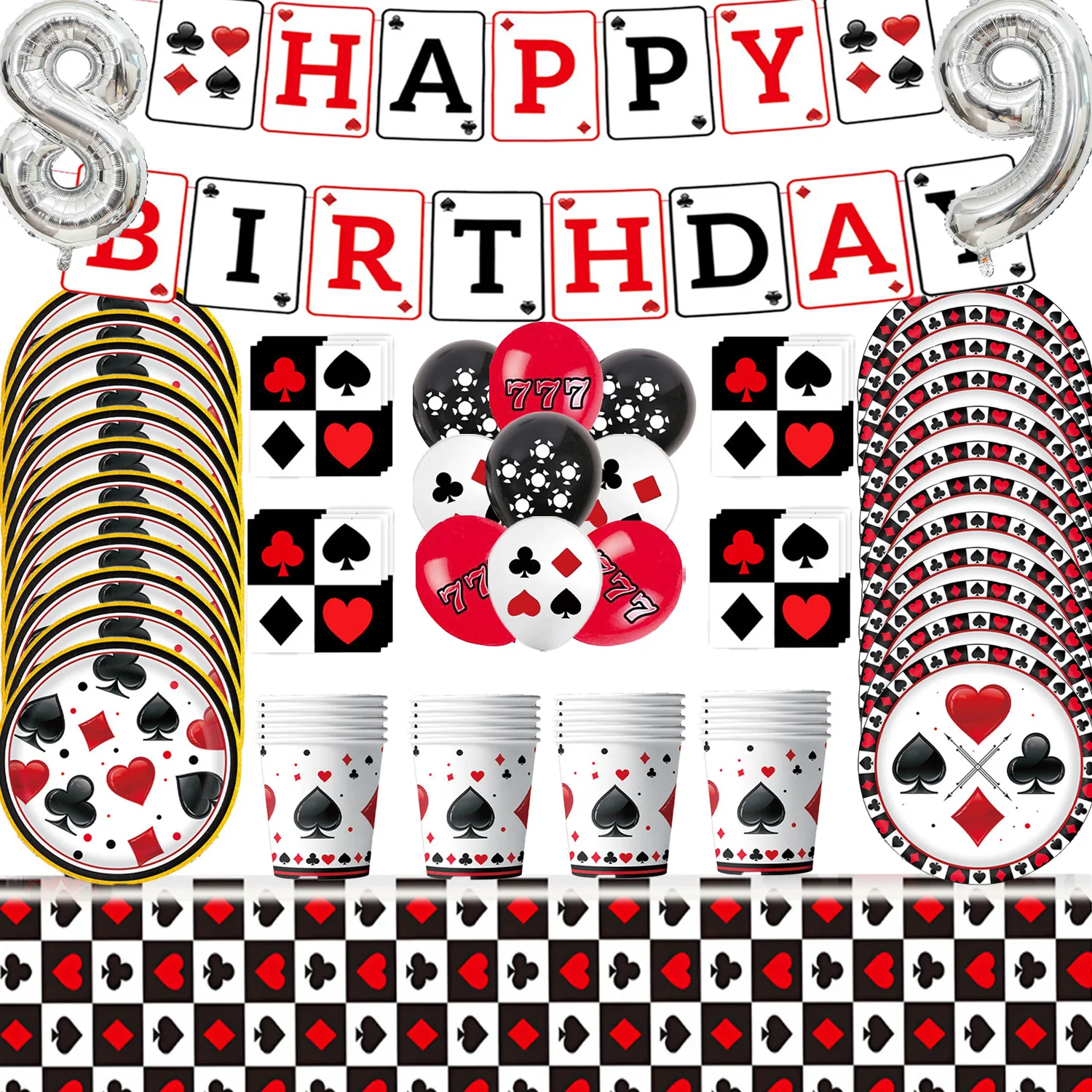 

Poker Casino Night Theme Birthday Party Decoration Supplies Cupcake Topper Balloon Plate Cup Banner Portrait Photography Banner