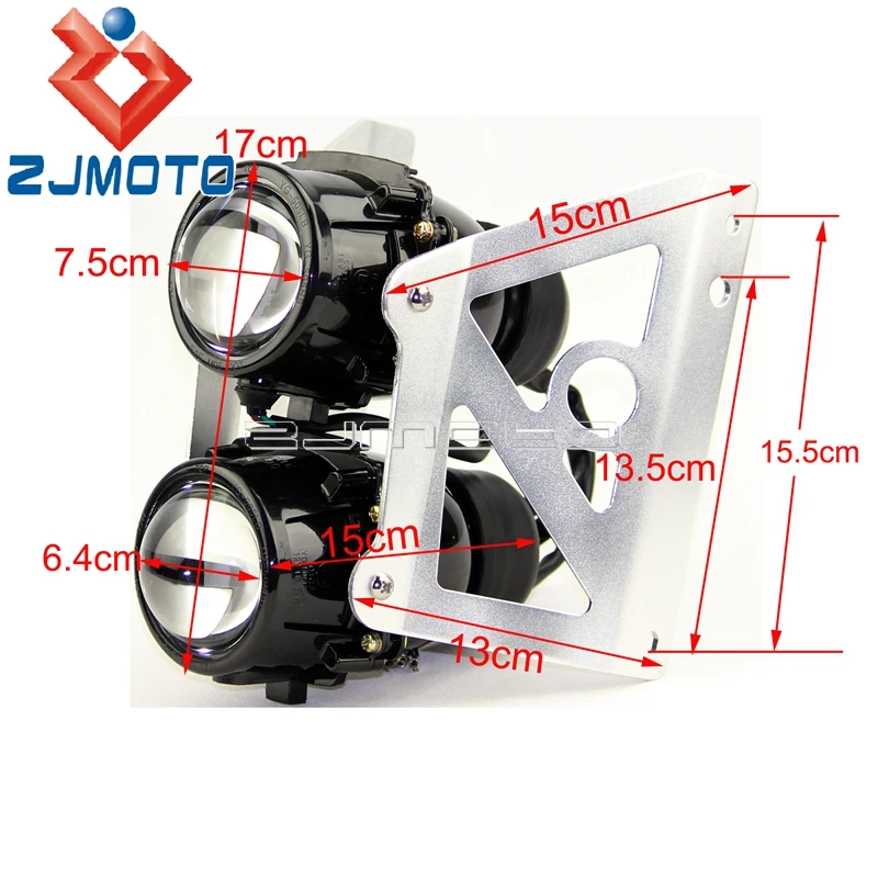 Motorbike Dual Headlight Twin Projection Headlamp Front Daytime Running Light E4 Emark Spotlight Head Light Assembly Motorcycle