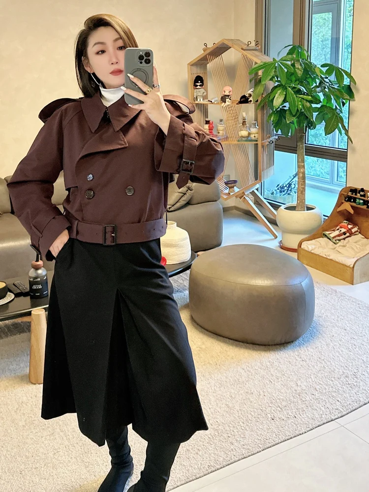 Elegant Double-Row Button Short Coat Single-Buckle Autumn Winter New Style Purple Fashionable Atmosphere Commute Style Women'...
