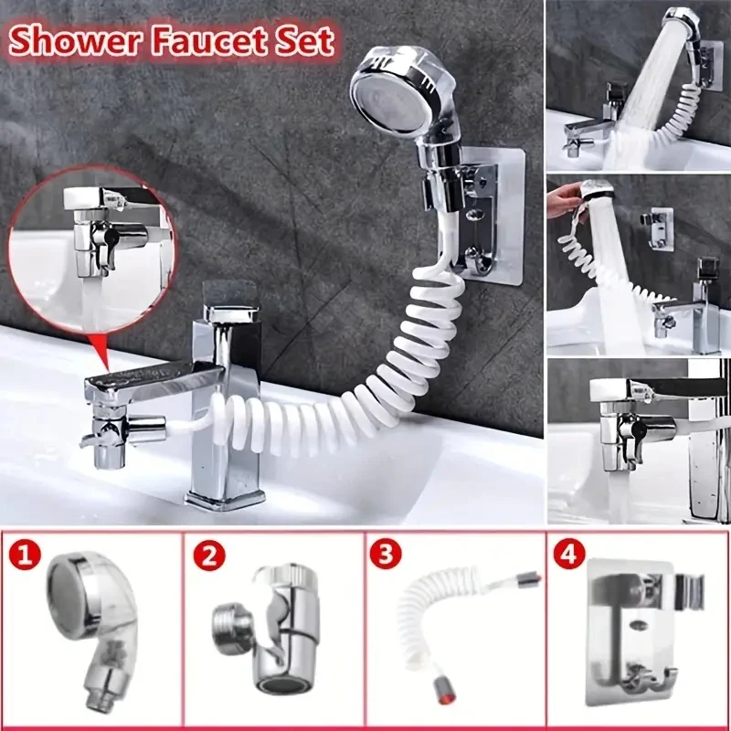 4 Pcs/set Washbasin Faucet External Shower Head Sets Bathroom Spray Hose Handheld Flexible Hair Washing Shower Accessories