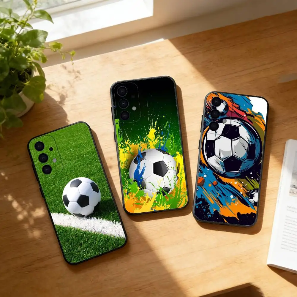 

Football Soccer Ball Phone Case For Samsung S25,24,23,22,30,21,10,9,Ultra,Plus,Lite Soft Black Case