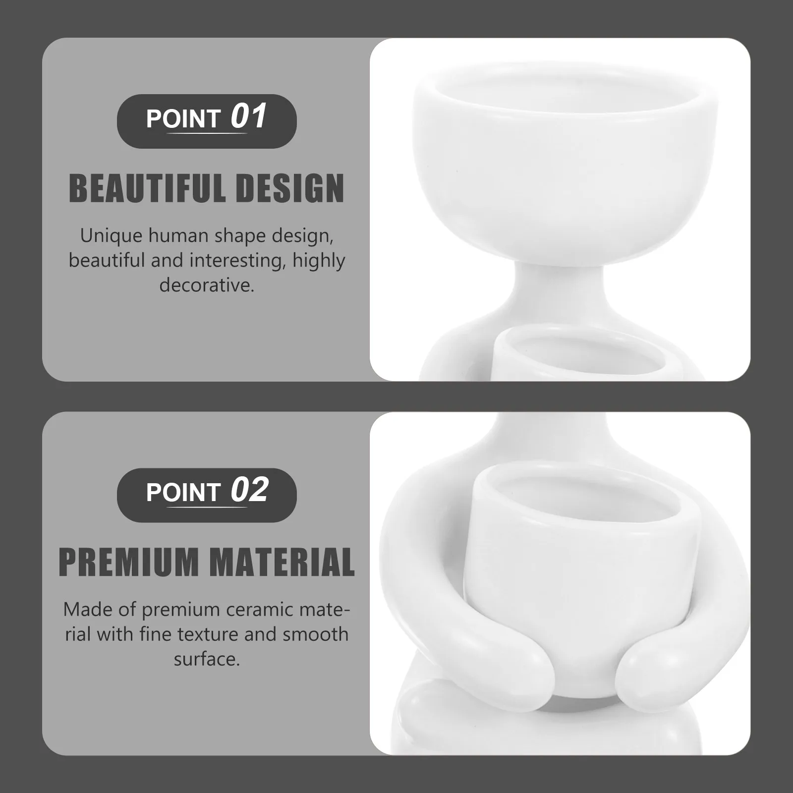 2Pcs Ceramic Succulents Planter Pots Human Shaped Small Flowerpots for Indoor Outdoor Use Desktop Shelf Garden Office Decor