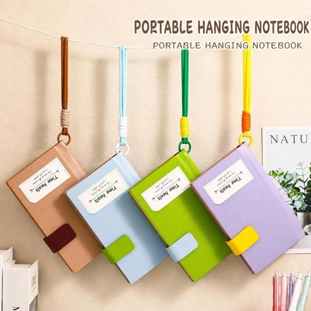 Portable A6 Notebook Color-blocking Lined Paper Journal Snap Button Closure with Lanyard Diary Note Taking