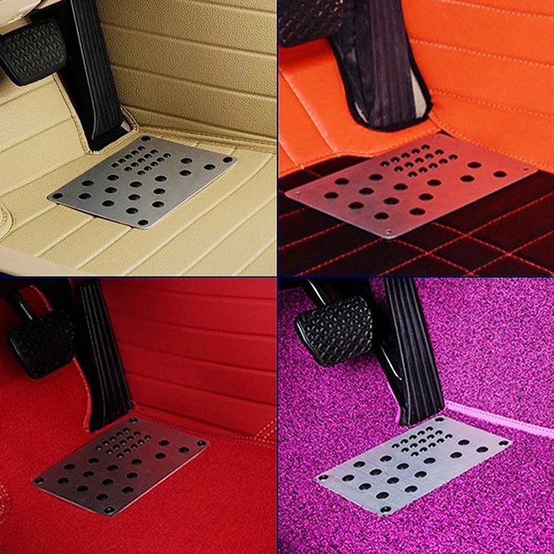 1PC Universal Silver Car Floor Mat Foot Heel Scuff Plate Non-slip Carpet Patch Automobile Alloy Wear Plate Anti-skid Pad