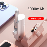 Mini Power Bank 5000mAh Built in Cable Plug Portable Charger Powerbank for iPhone Samsung Huawei Xiaomi External Spare Battery