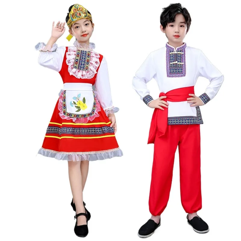

russian folk dress children traditional clothing female male clothes costume kids woman boys man adult suit Top pants Headwear