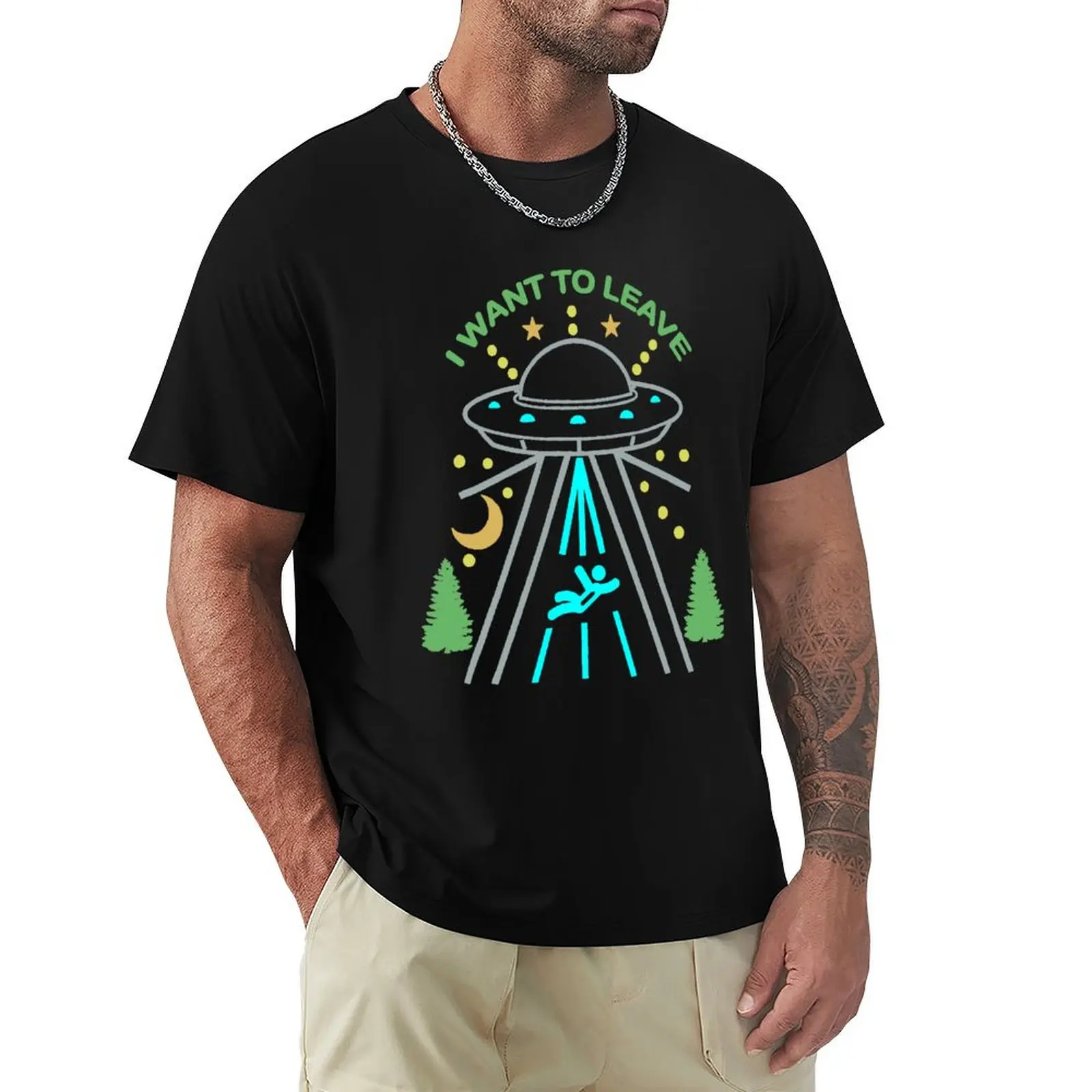 Alien UFO I Want To Leave T-Shirt Functional Casual Short Sleeve Tee