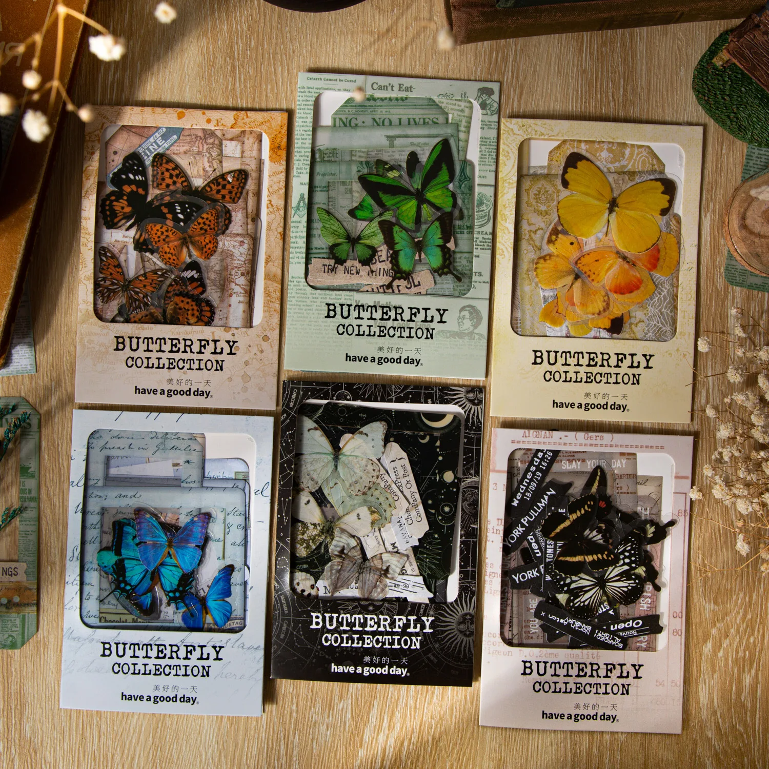 30 Pcs/Pack Butterfly Dream Collection Material Pack, Vintage Butterfly Stickers for Journal DIY Decoration
